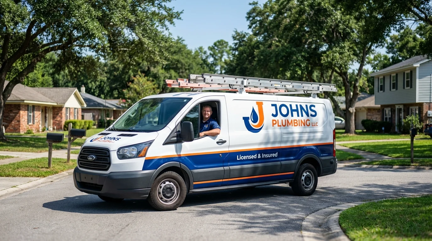 Johns Plumbing LLC service van in Bedford, NH