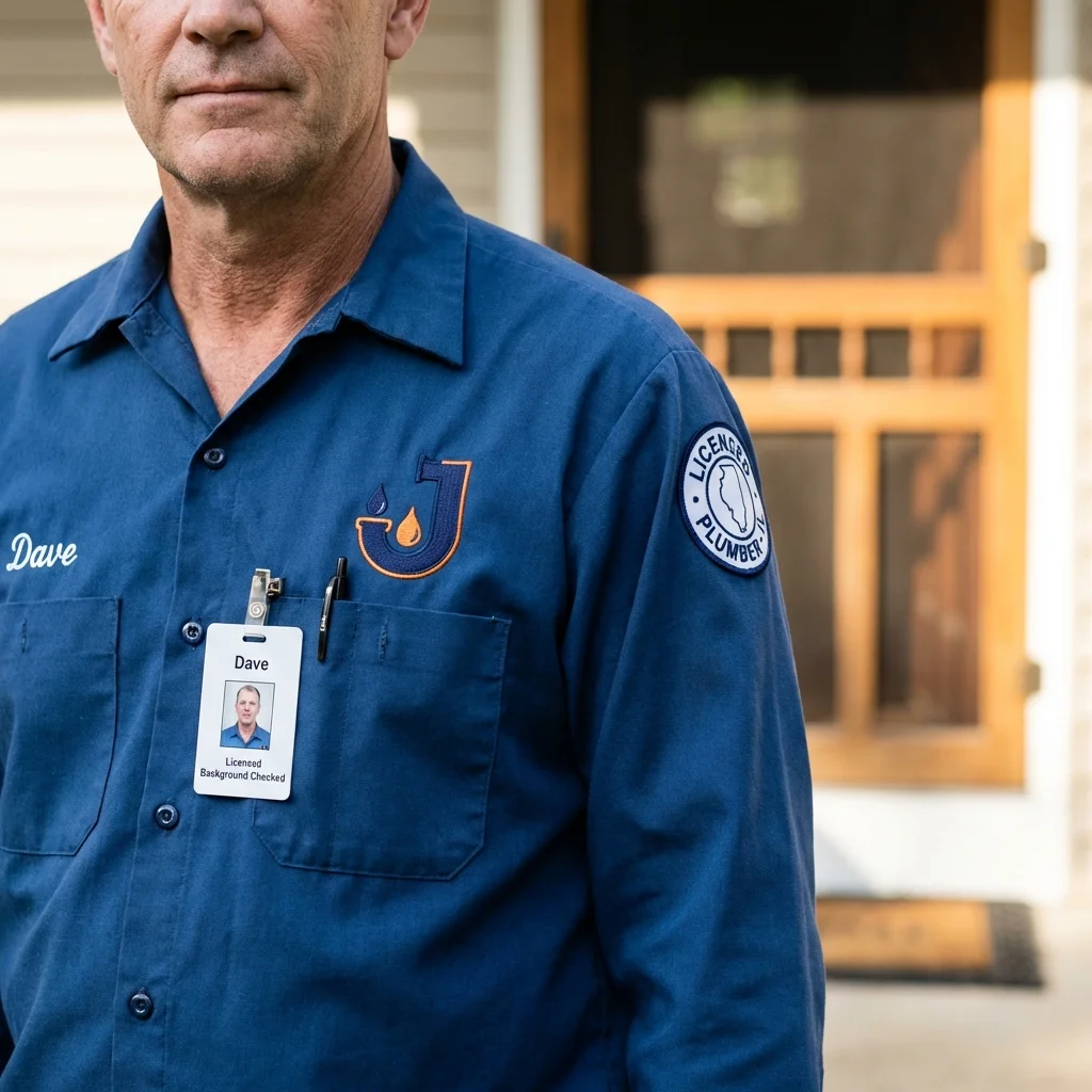 Licensed plumber showing ID badge in Bedford, NH