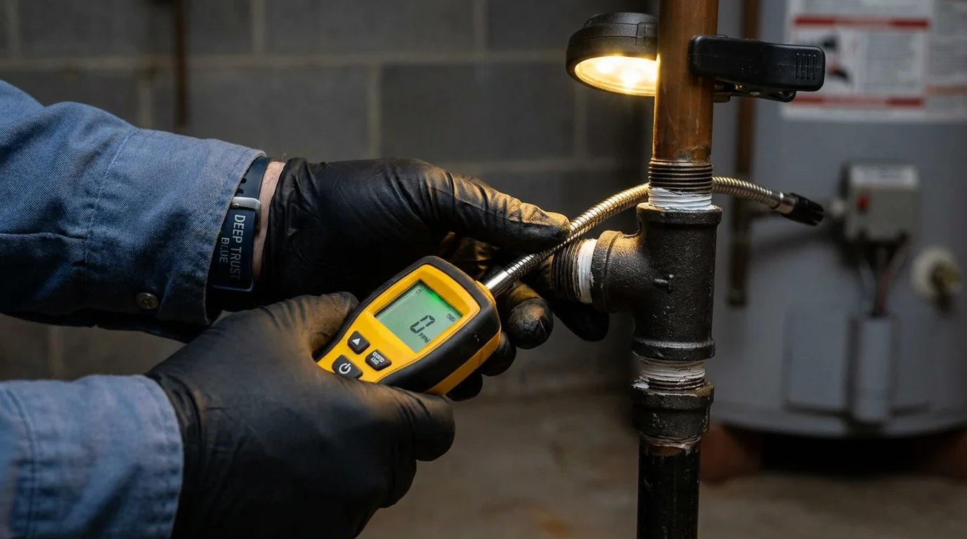 Gas leak detection with electronic sniffer by Johns Plumbing LLC in Bedford