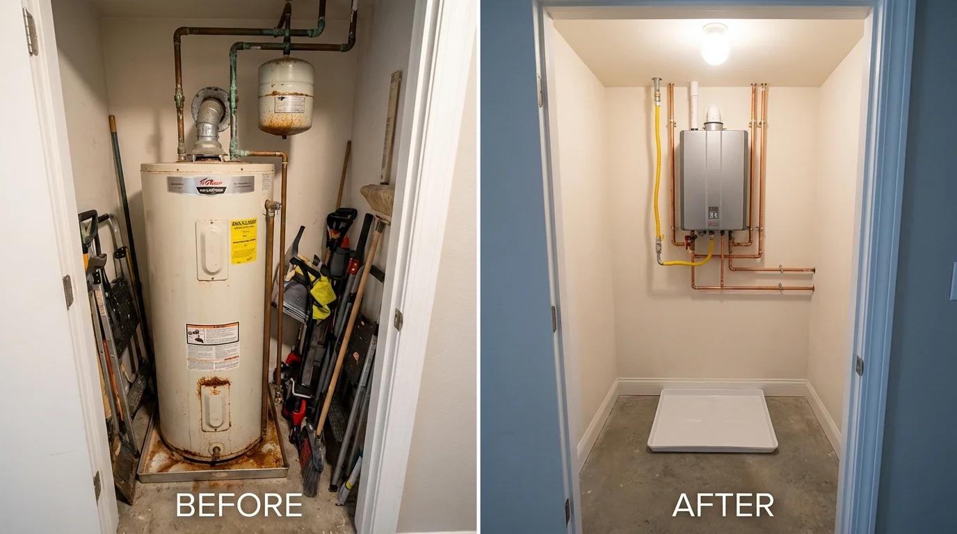 Tank water heater versus wall-mounted tankless unit comparison for Bedford, NH homeowners
